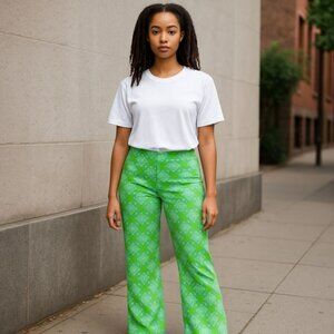 COLOR Green Patterned Flare Pants